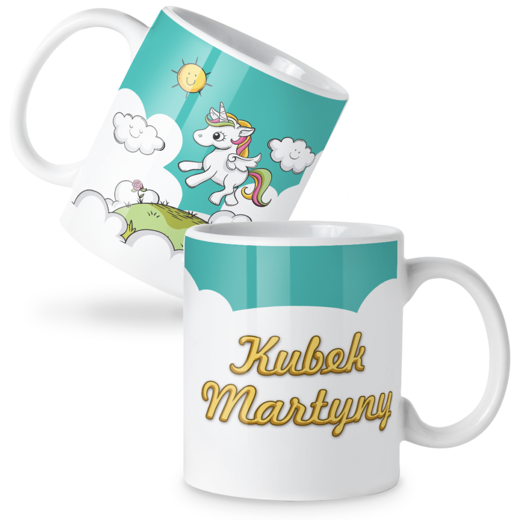 Kubek Jednorożec bajkowy w chmurach + imię