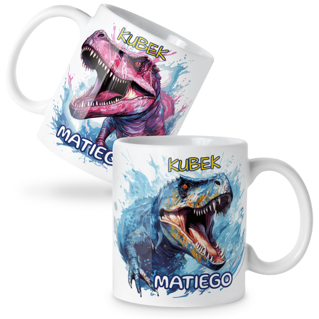 Kubek groźne dinozaury + imię