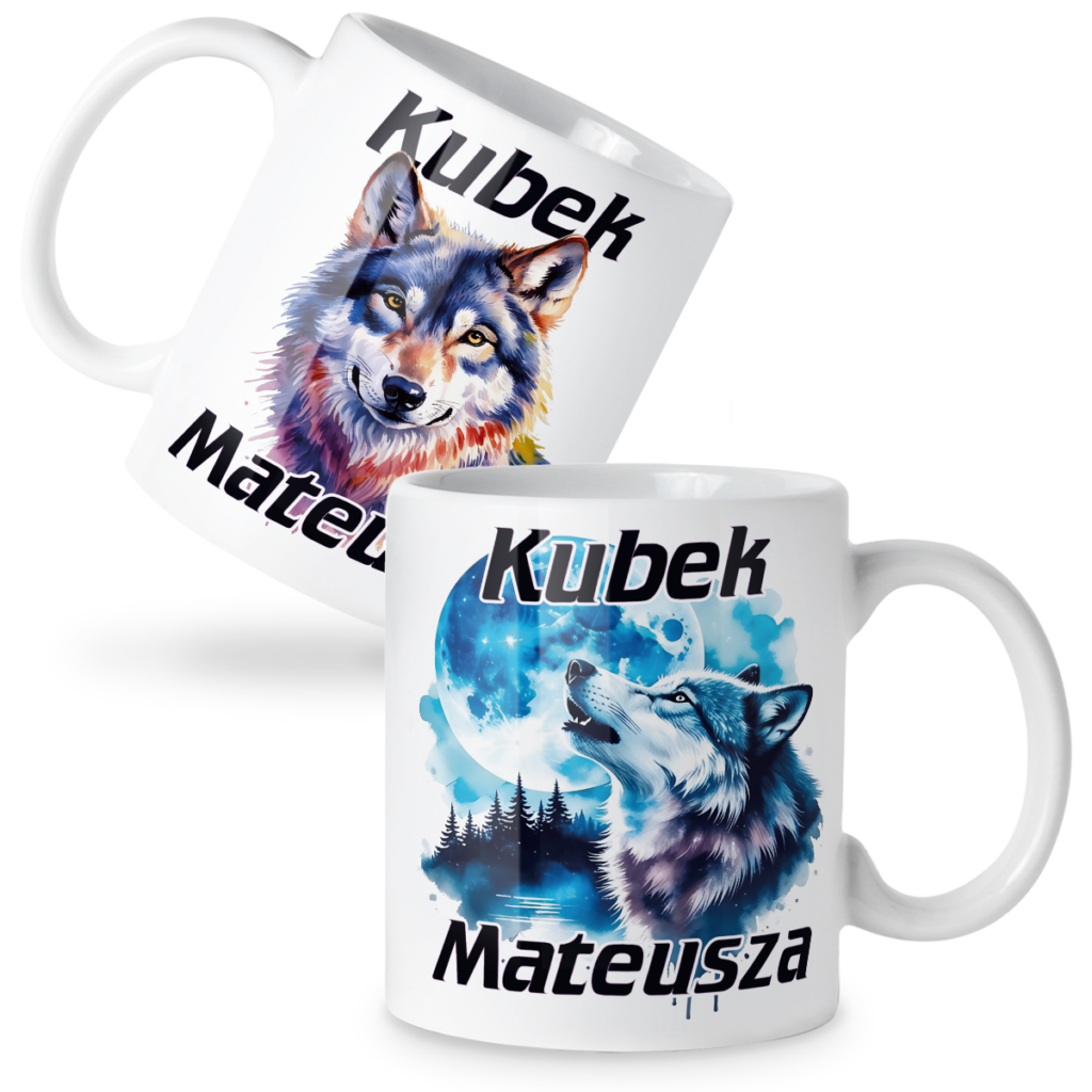 Kubek Wilki akwarelowe + imię