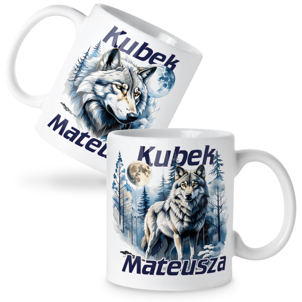 Kubek Wilki w lesie + imię