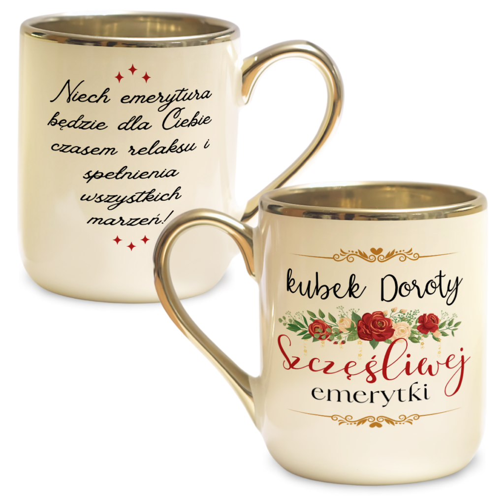 Kubek Elegant Szczęśliwej emerytki + imię