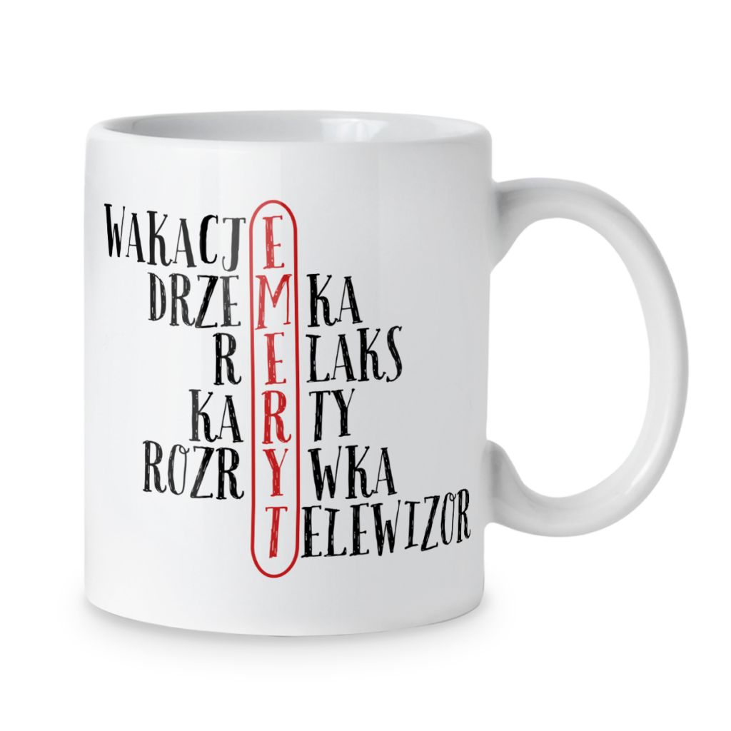 Kubek Emeryt wakacje drzemka relaks karty rozrywka telewizor