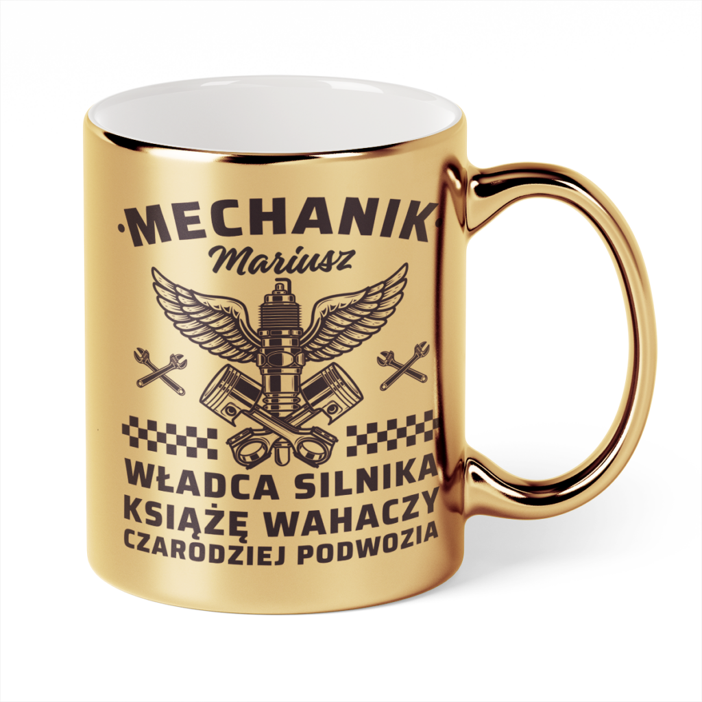 Kubek Złoty Mechanik władca silnika książę wahaczy czarodziej podwozia + imię