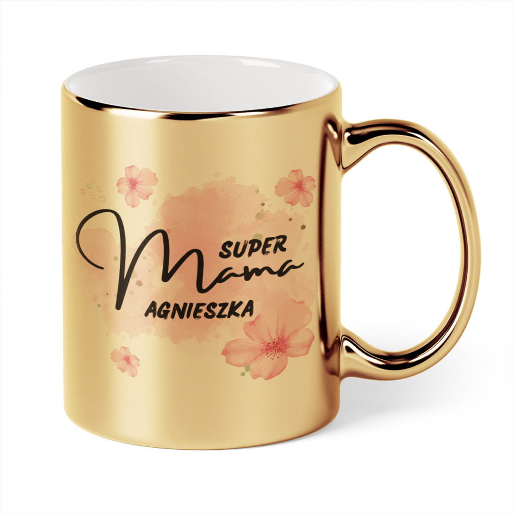 Kubek Złoty Super mama + imię