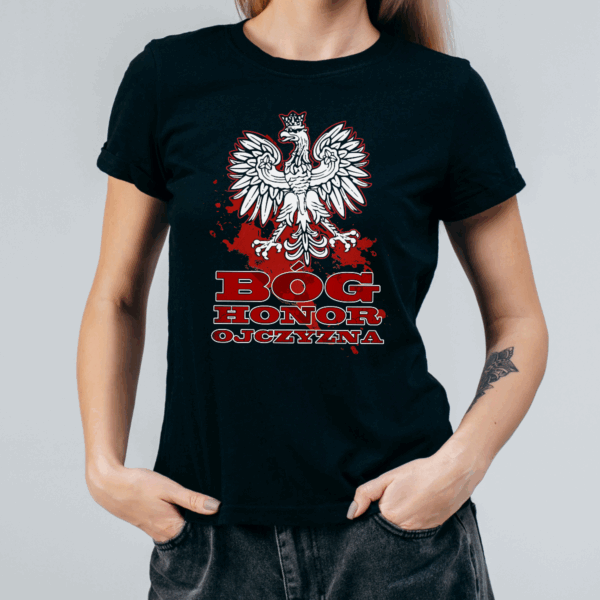 Koszulka damska Bóg honor ojczyzna czarna - obrazek 2