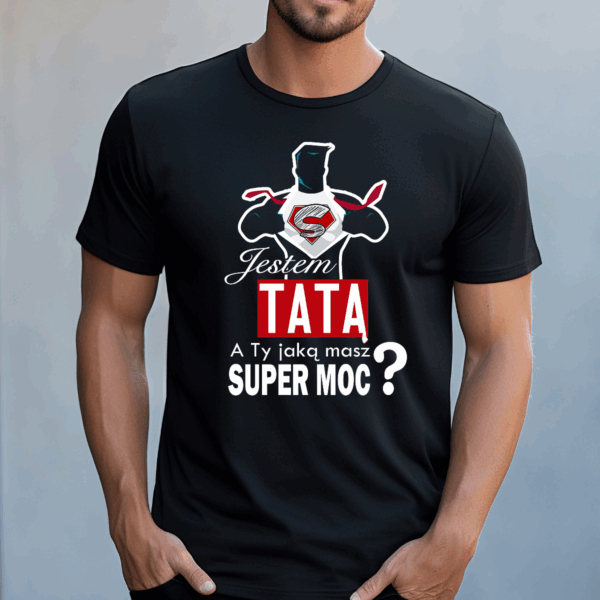 Koszulka męska Jestem tatą a ty jaką masz super moc czarna - obrazek 2