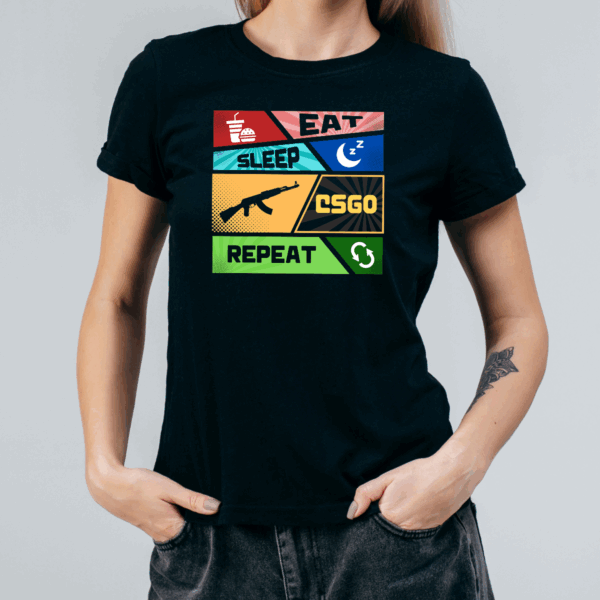 Koszulka damska Eat sleep csgo repeat czarna - obrazek 2