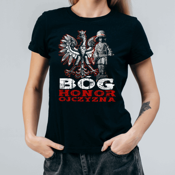 Koszulka damska Bóg honor ojczyzna czarna - obrazek 2