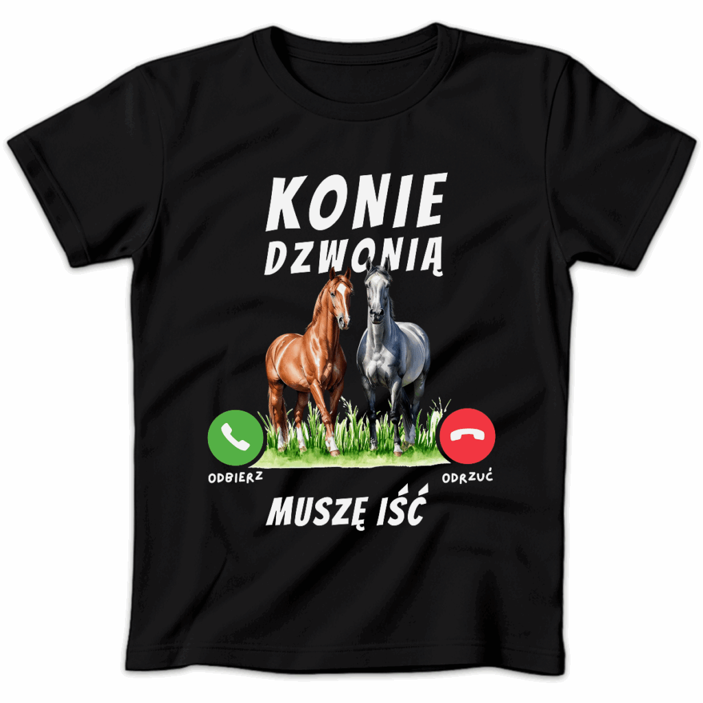 Koszulka damska Konie dzwonią muszę iść czarna