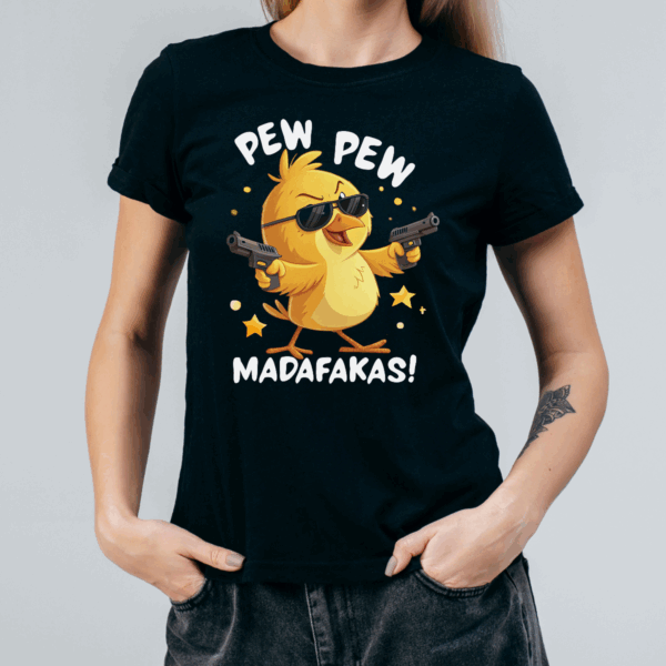 Koszulka damska Kurczak pew pew madafakas czarna - obrazek 2