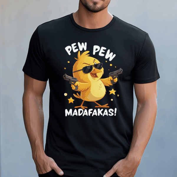 Koszulka męska Kurczak pew pew madafakas czarna - obrazek 2