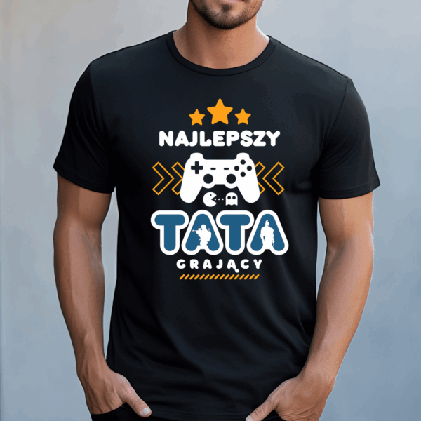 Koszulka męska Najlepszy tata grający czarna - obrazek 2