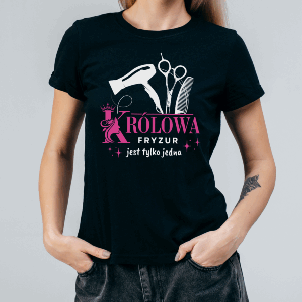 Koszulka damska Królowa fryzur jest tylko jedna czarna - obrazek 2