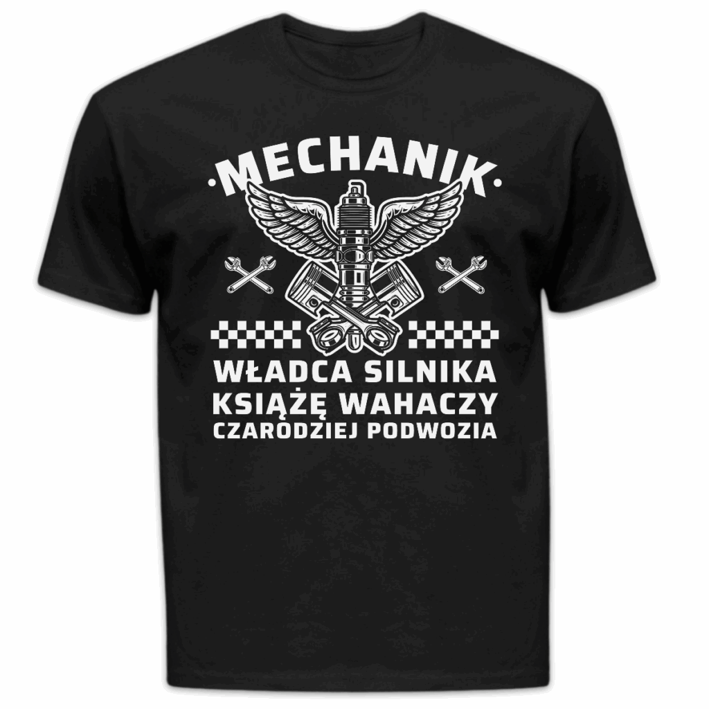 Koszulka męska Mechanik władca silnika książę wahaczy czarodziej podwozia czarna