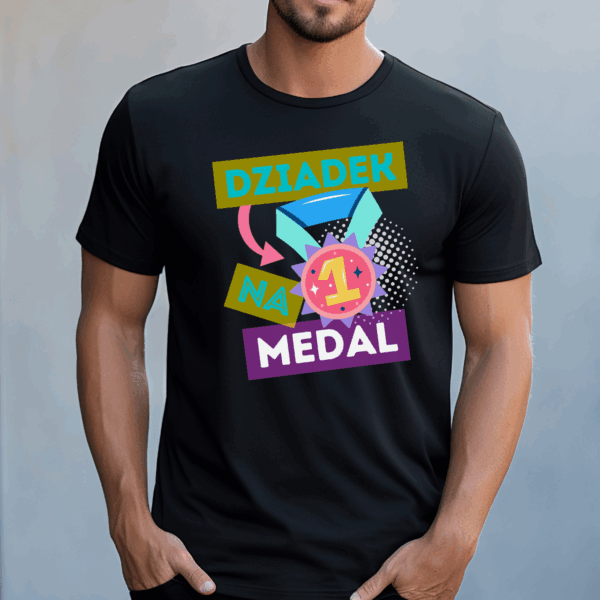 Koszulka męska Dziadek na medal czarna - obrazek 2