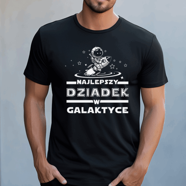 Koszulka męska Najlepszy dziadek w galaktyce czarna - obrazek 2