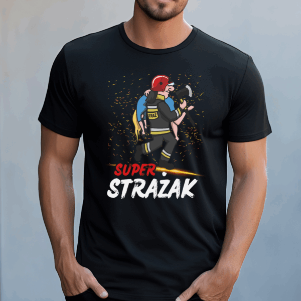 Koszulka męska Super strażak czarna - obrazek 2