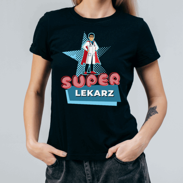 Koszulka damska Super lekarz czarna - obrazek 2