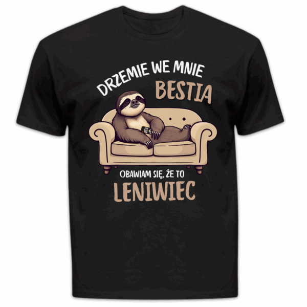 Koszulka męska Drzemie we mnie bestia obawiam się że to leniwiec czarna