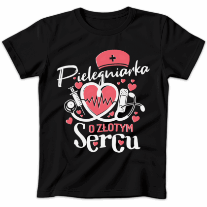 Koszulka damska Pielęgniarka o złotym sercu czarna