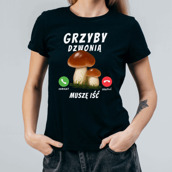 Koszulka damska Grzyby dzwonią muszę iść czarna - obrazek 2