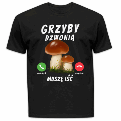 Koszulka męska Grzyby dzwonią muszę iść czarna