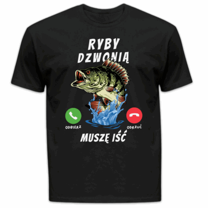 Koszulka męska Ryby dzwonią muszę iść czarna