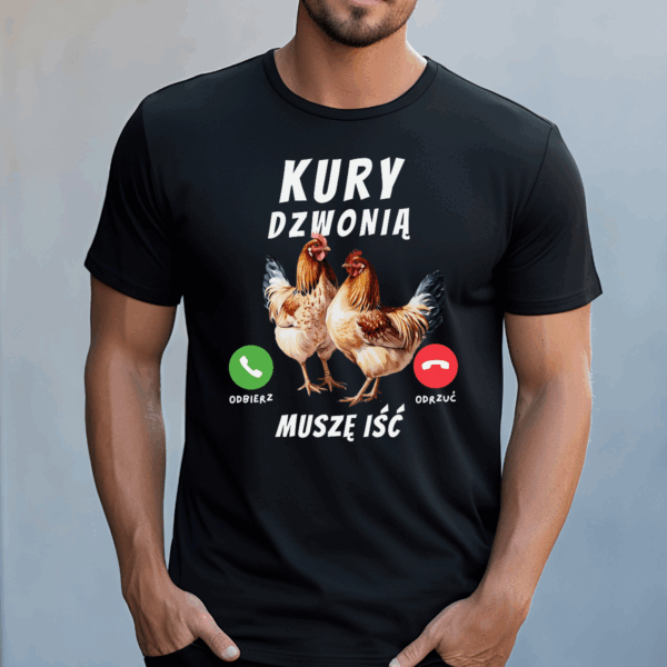Koszulka męska Kury dzwonią muszę iść czarna - obrazek 2