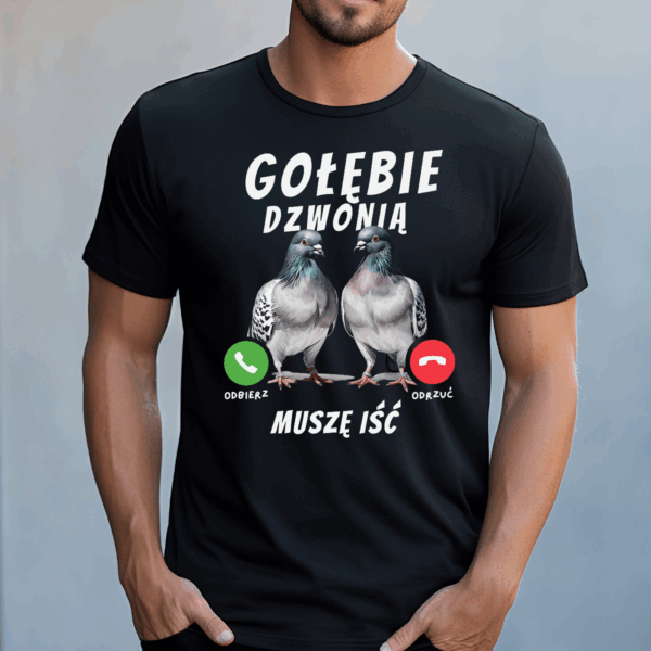 Koszulka męska Gołębie dzwonią muszę iść czarna - obrazek 2