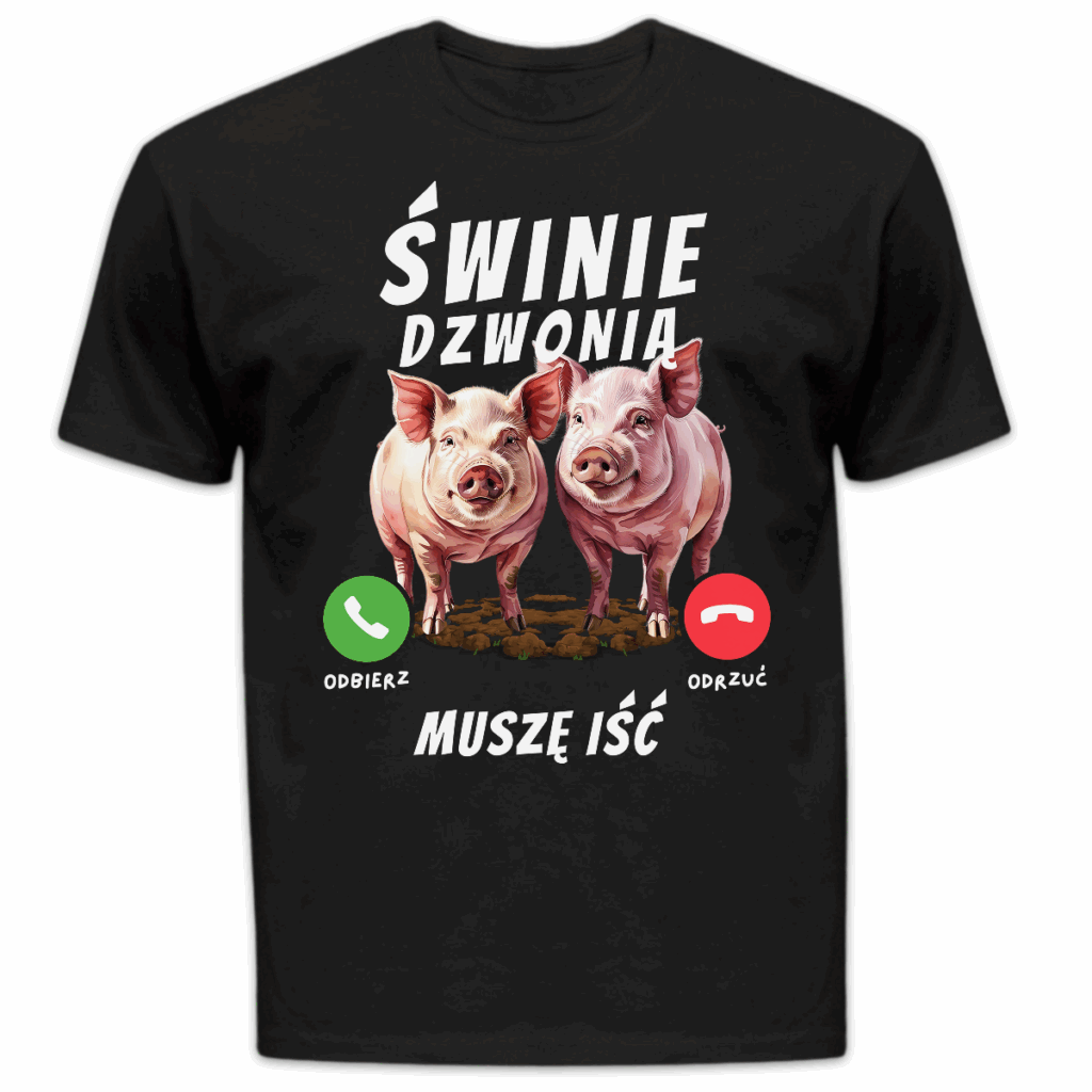 Koszulka męska Świnie dzwonią muszę iść czarna