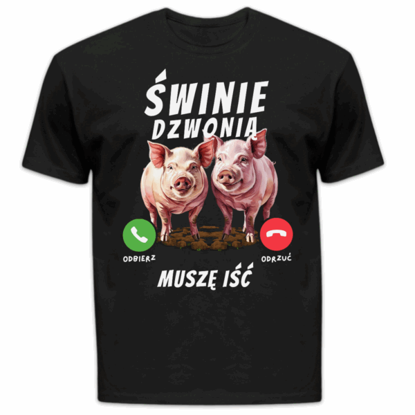 Koszulka męska Świnie dzwonią muszę iść czarna