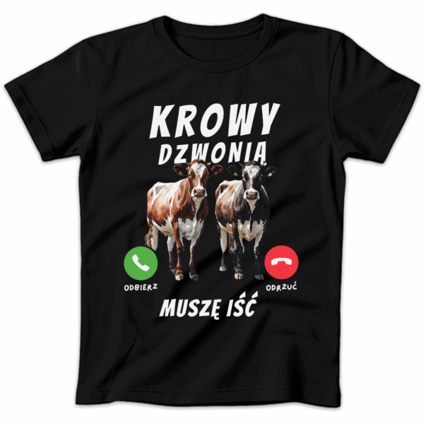 Koszulka damska Krowy dzwonią muszę iść czarna
