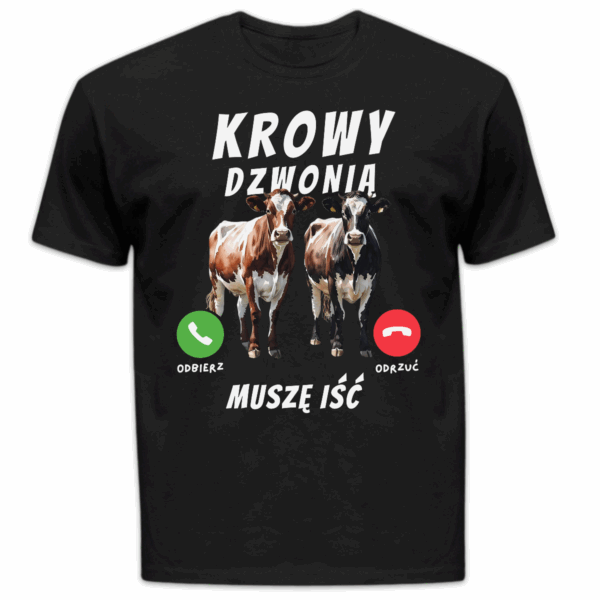 Koszulka męska Krowy dzwonią muszę iść czarna