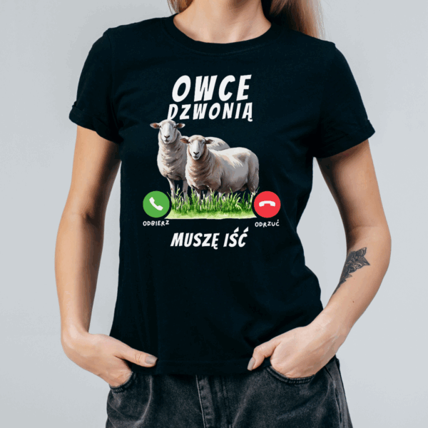 Koszulka damska Owce dzwonią muszę iść czarna - obrazek 2