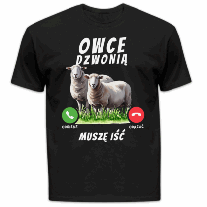 Koszulka męska Owce dzwonią muszę iść czarna