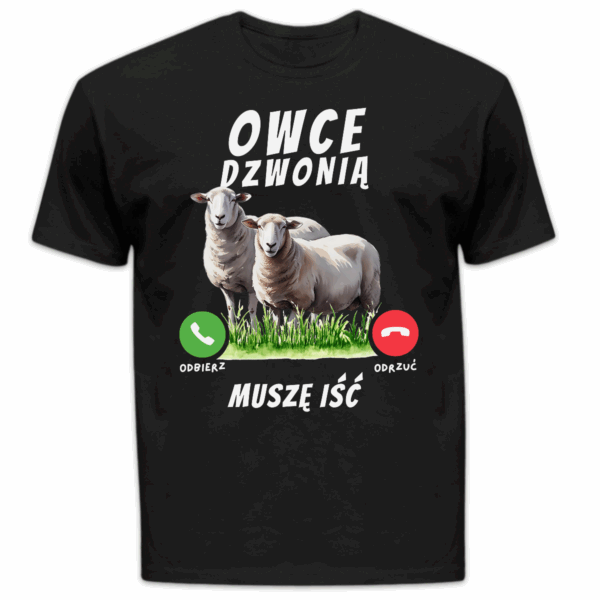 Koszulka męska Owce dzwonią muszę iść czarna