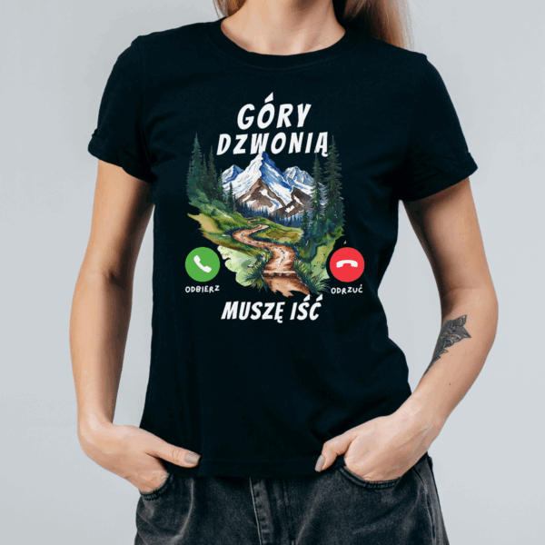 Koszulka damska Góry dzwonią muszę iść czarna - obrazek 2