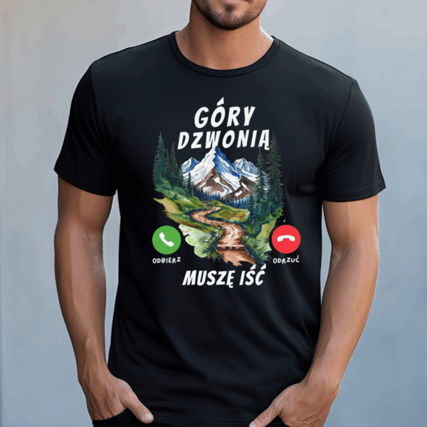 Koszulka męska Góry dzwonią muszę iść czarna - obrazek 2