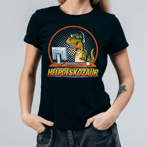 Koszulka damska Helpdeskozaur czarna - obrazek 2