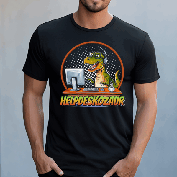 Koszulka męska Helpdeskozaur czarna - obrazek 2