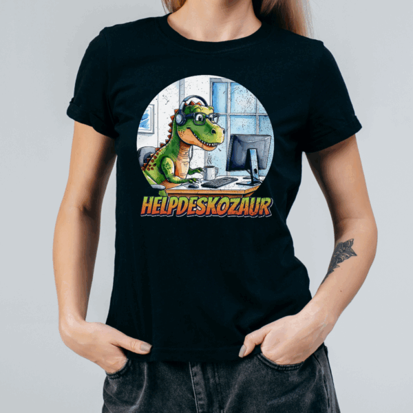 Koszulka damska Helpdeskozaur czarna - obrazek 2