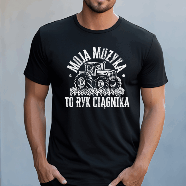 Koszulka męska Moja muzyka to ryk ciągnika czarna - obrazek 2