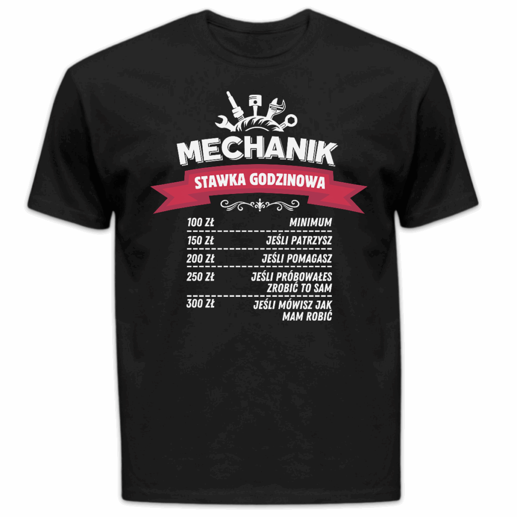 Koszulka męska Mechanik stawka godzinowa czarna