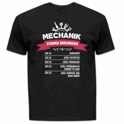 Koszulka męska Mechanik stawka godzinowa czarna