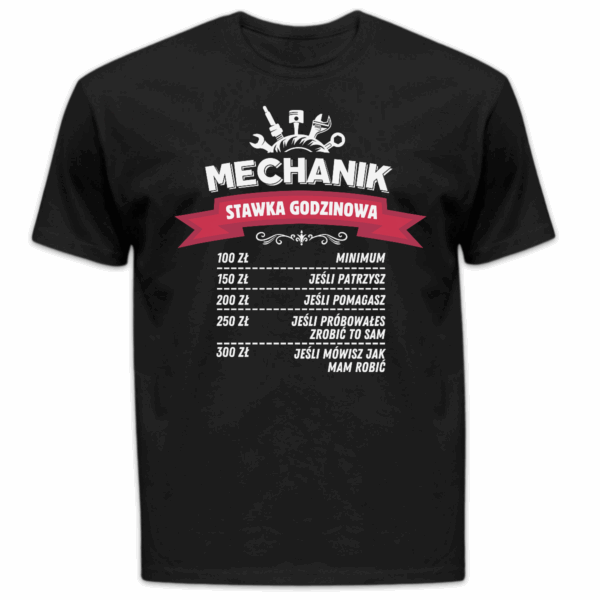 Koszulka męska Mechanik stawka godzinowa czarna