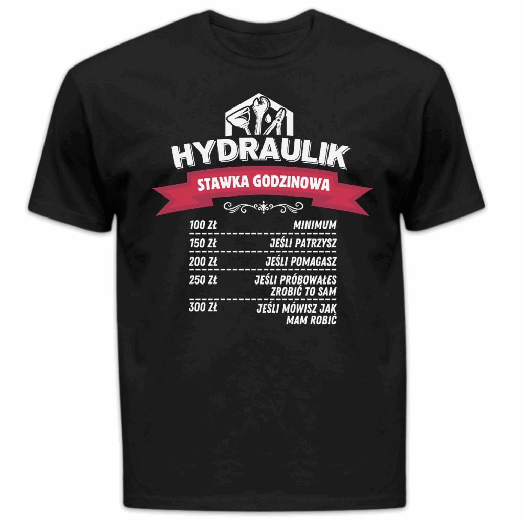 Koszulka męska Hydraulik stawka godzinowa czarna