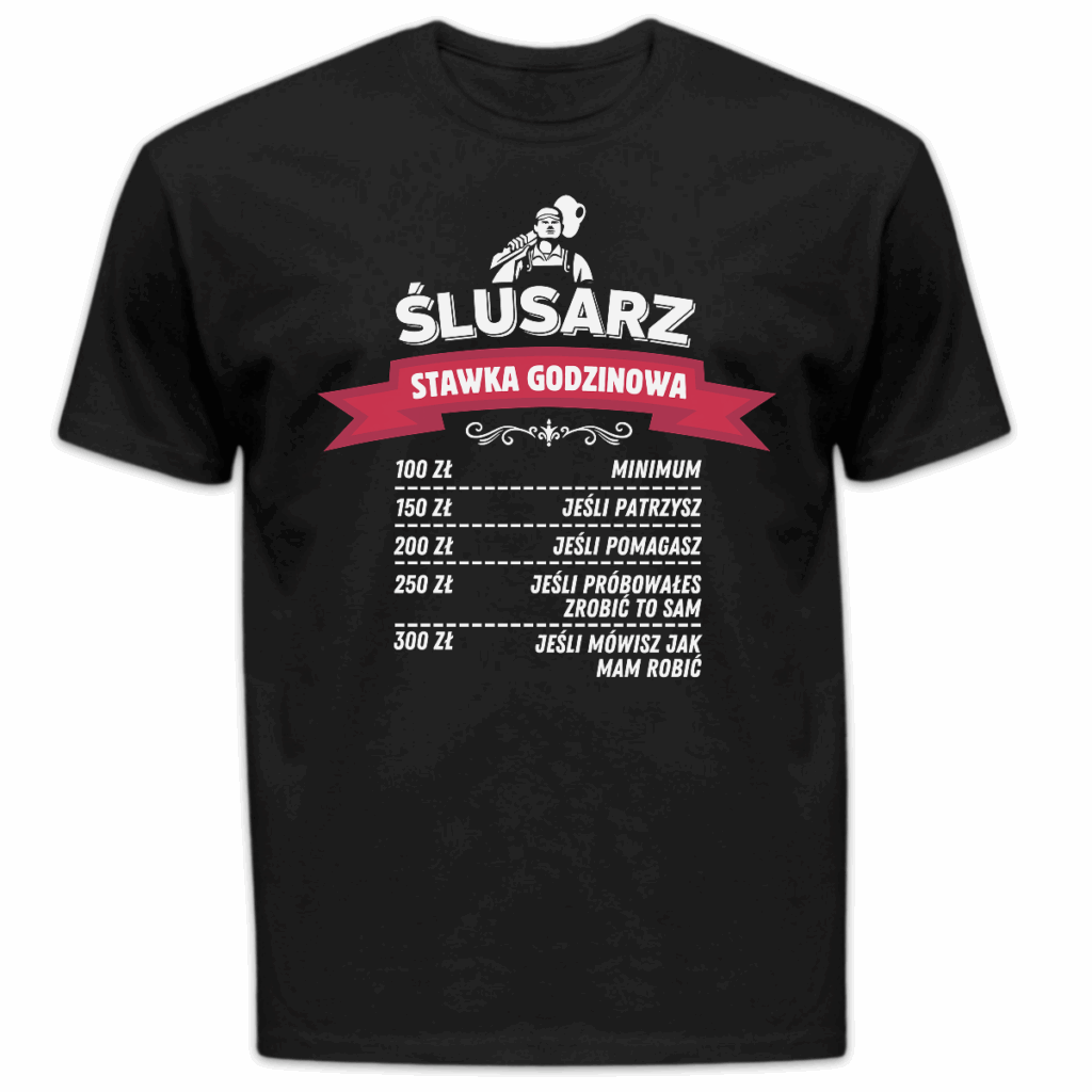Koszulka męska Ślusarz stawka godzinowa czarna