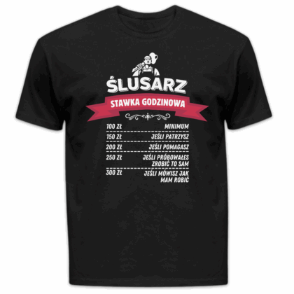Koszulka męska Ślusarz stawka godzinowa czarna