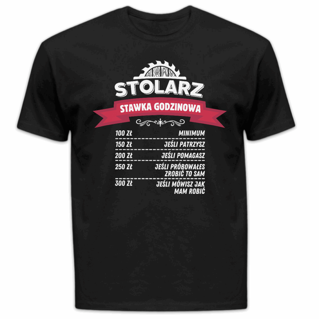 Koszulka męska Stolarz stawka godzinowa czarna