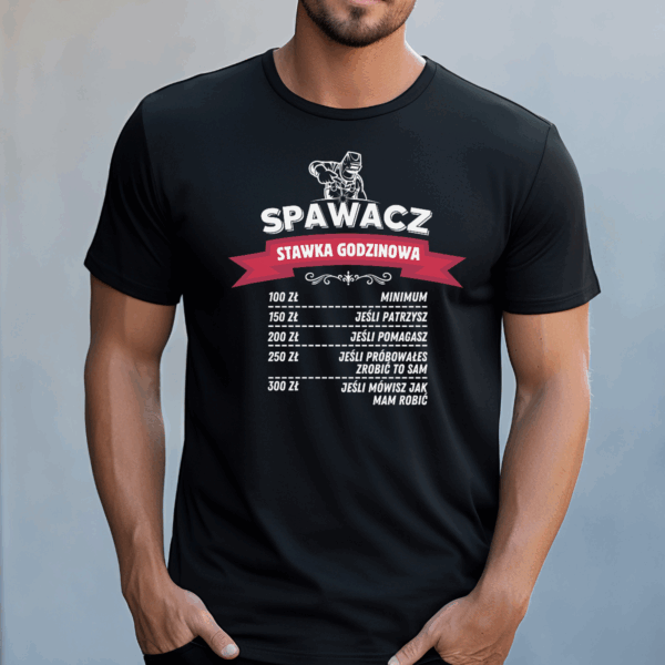 Koszulka męska Spawacz stawka godzinowa czarna - obrazek 2